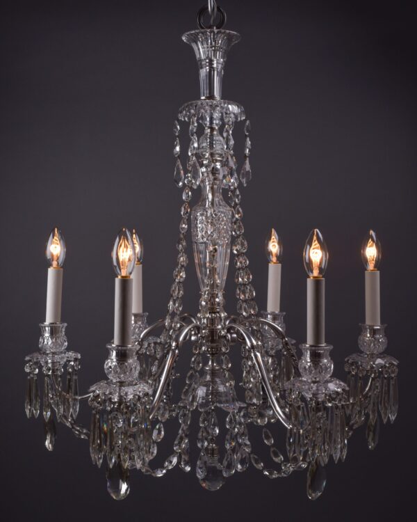 Osler 6 Branch Antique Crystal Chandelier with Silver Plated Arms