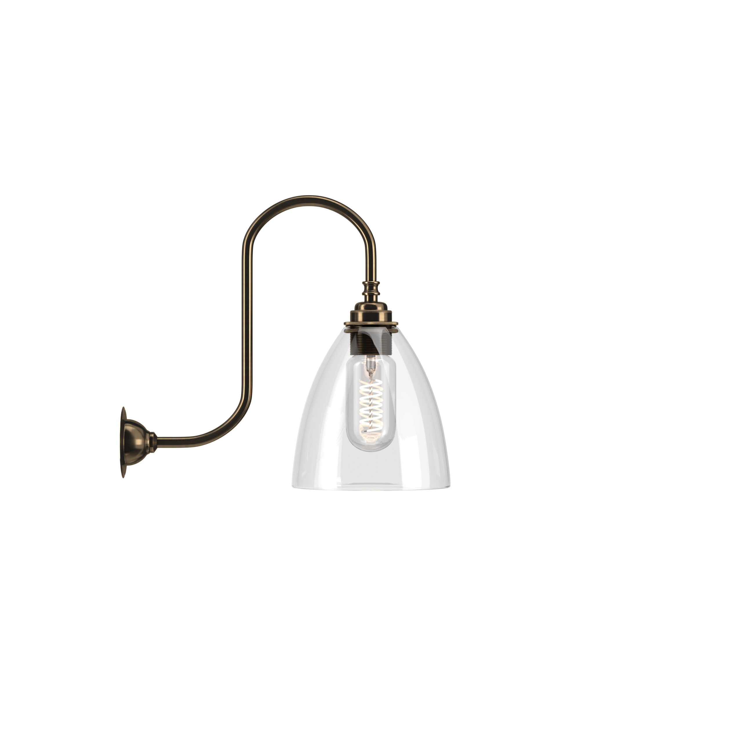 LEDBURY swan neck with clear shade and antique brass metal finish