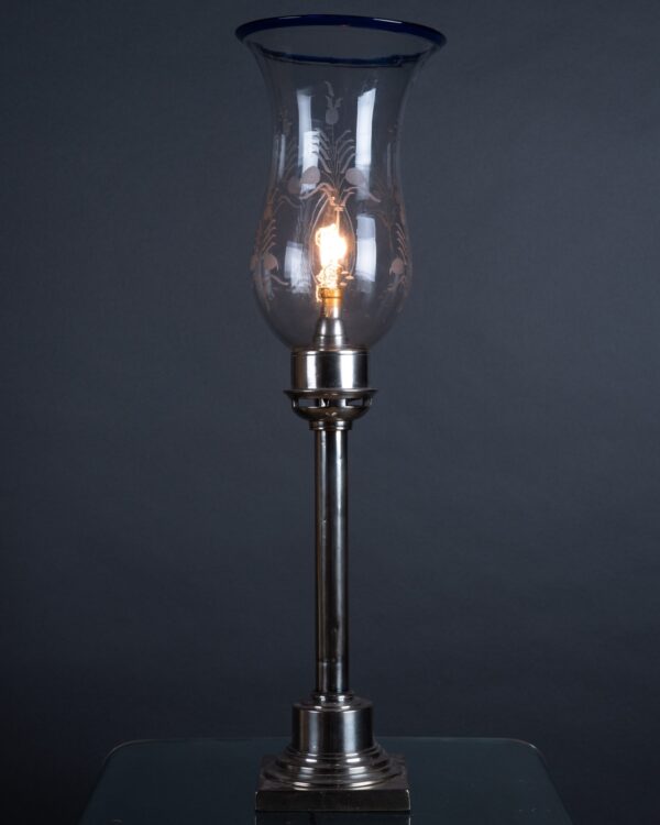 Antique Silver Table Lamp with Hurricane Shade