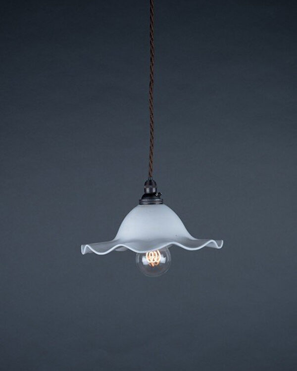 Antique White Frilled Glass Pendant Light