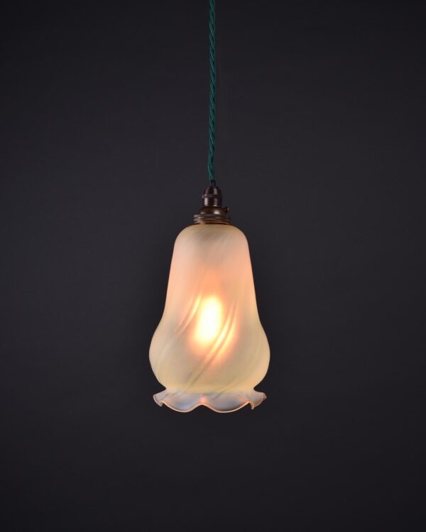 Antique Vaseline Glass With Frilled Rim Pendant Light