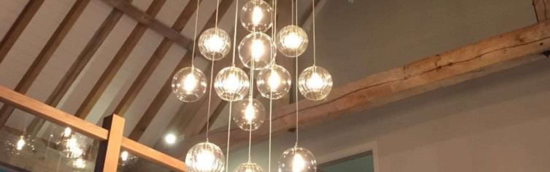 Large, custom made, glass globe cluster chandelier