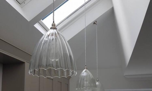 Beautiful ceiling pendant lights installed on a sloping ceiling