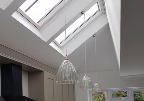 Beautiful ceiling pendant lights installed on a sloping ceiling