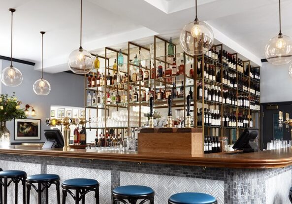 Handblown globe pendants at The Crown, Chiswick, London