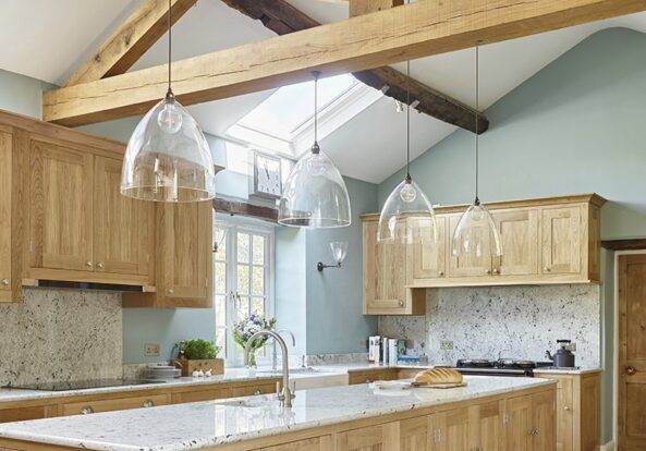 Our beautiful Ledbury pendant lights in a luxury shaker style kitchen