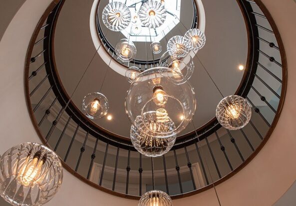 Stunning bespoke stairwell cluster chandelier